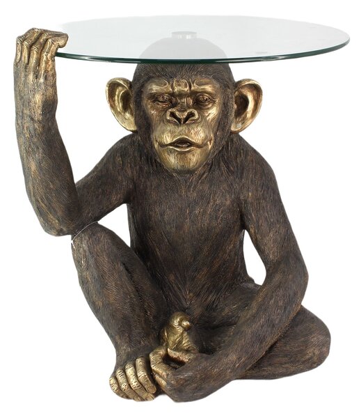 KING APE Stôl z kaleného bezpečnostného skla, ručne maľovaný čiernozlatý, 65 cm