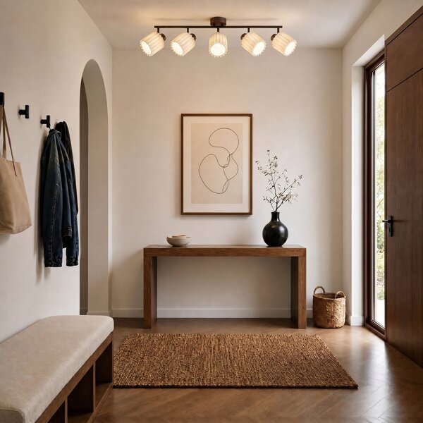Stropné Lampa Lindby, Shiloh, stmievateľné, Drevo, Obývacia izba, Tkanina / Textil, Moderný