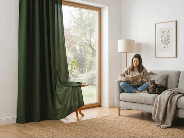 Záves OXFORD LIGHT 140x250 cm, tmavozelený Zavesenie: Riasiaca páska