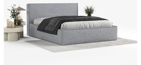 Sivá čalúnená dvojlôžková posteľ s úložným priestorom s roštom 200x200 cm Lounge L – Maison de Rêve