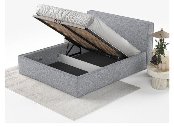 Sivá čalúnená dvojlôžková posteľ s úložným priestorom s roštom 200x200 cm Lounge L – Maison de Rêve