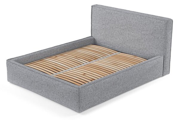 Sivá čalúnená dvojlôžková posteľ s úložným priestorom s roštom 200x200 cm Lounge L – Maison de Rêve