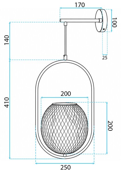 Toolight Toolight, nástenné svietidlo s mliečnou guľou 1xE27 60W, APP1945-1W, zlatá lesklá, OSW-66093
