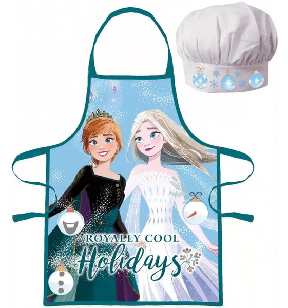 Vianočná zástera s kuchárskou čiapkou Ledové kráľovstvo - Frozen - 2 diely - pre deti 3 - 8 rokov