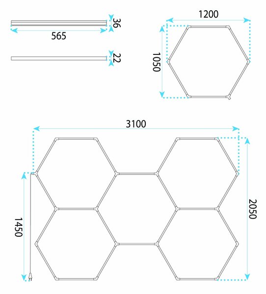 Toolight Toolight, LED stropné svietidlo HEXAGON 5 modulov, JNH051-H, biela, OSW-56243