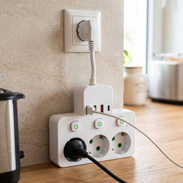 Toolight Toolight, JNH018, zásuvkový rozbočovač 3 zásuvky + 3× USB-A + USB-C s LED svetlom, biela, OSW-56306