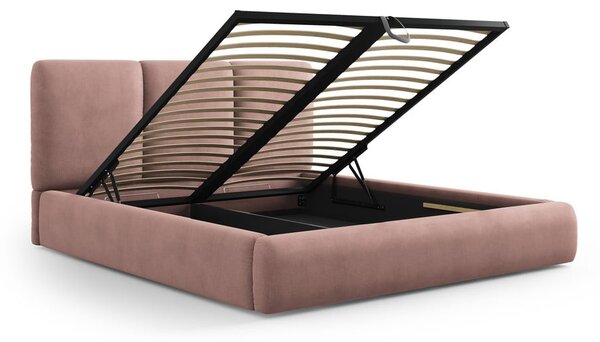 Svetloružová čalúnená dvojlôžková posteľ s úložným priestorom s roštom 140x200 cm Brody – Mazzini Beds