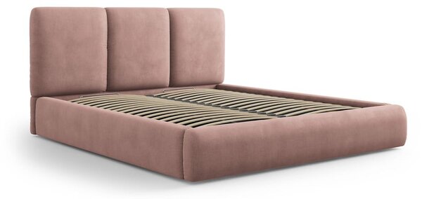 Svetloružová čalúnená dvojlôžková posteľ s úložným priestorom s roštom 140x200 cm Brody – Mazzini Beds