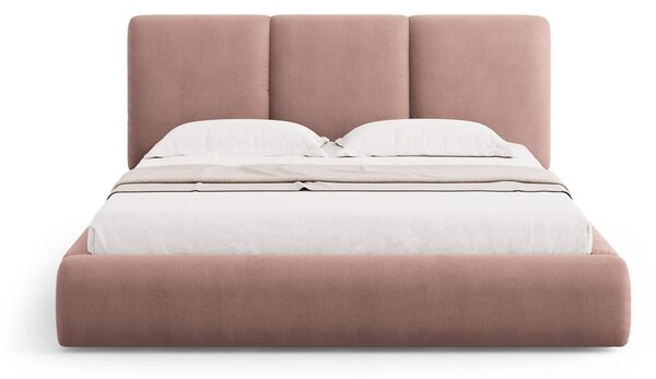 Svetloružová čalúnená dvojlôžková posteľ s úložným priestorom s roštom 140x200 cm Brody – Mazzini Beds