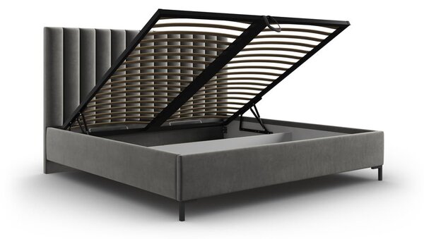Sivá čalúnená dvojlôžková posteľ s úložným priestorom s roštom 180x200 cm Casey – Mazzini Beds