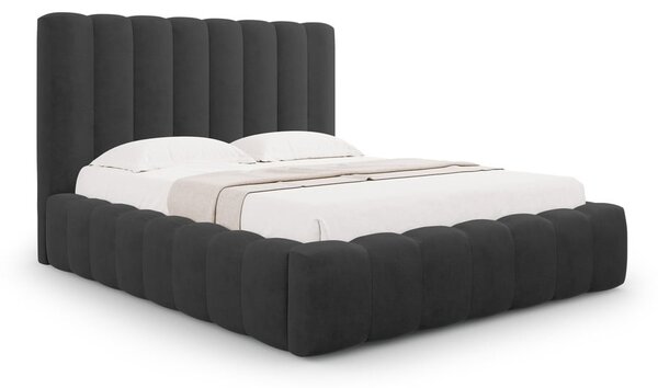Antracitová čalúnená dvojlôžková posteľ s úložným priestorom a roštom 160x200 cm Kelp – Micadoni Home