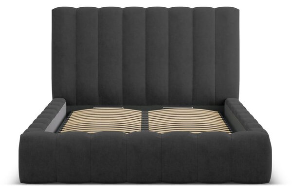 Antracitová čalúnená dvojlôžková posteľ s úložným priestorom a roštom 160x200 cm Kelp – Micadoni Home