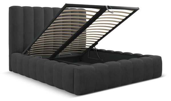 Antracitová čalúnená dvojlôžková posteľ s úložným priestorom a roštom 160x200 cm Kelp – Micadoni Home