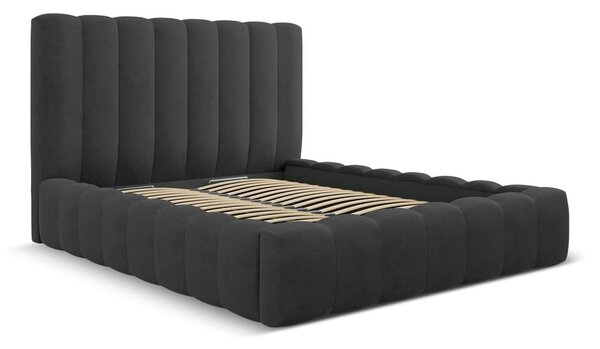 Antracitová čalúnená dvojlôžková posteľ s úložným priestorom a roštom 160x200 cm Kelp – Micadoni Home
