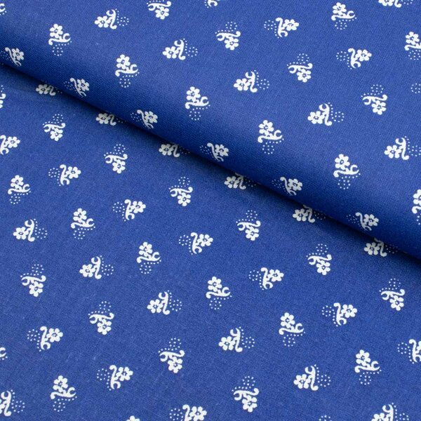 Metráž Bavlna ľudový vzor - Kvet mini na modrom
