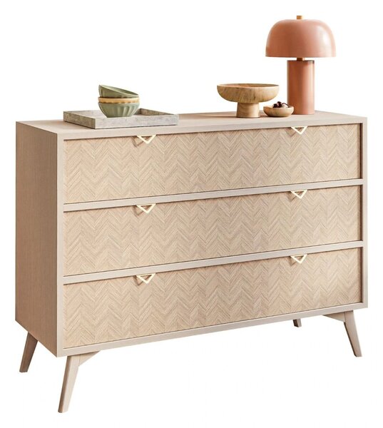 KOMODA FONDY JEDLIČKA SCANDI + PIESKOVO BÉŽOVÁ ŠUPLÍKY 106 cm