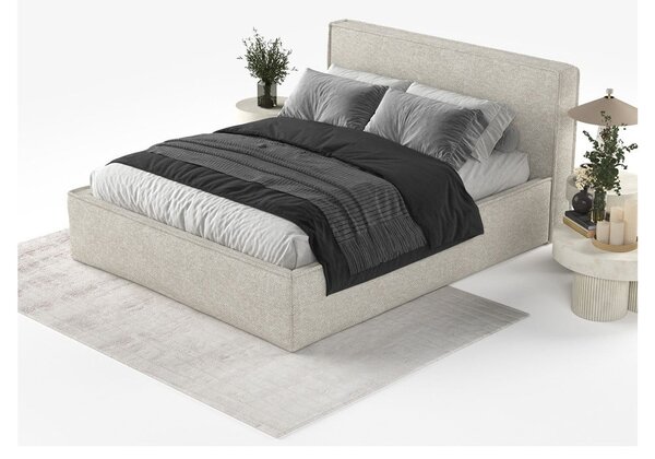 Svetlosivá čalúnená dvojlôžková posteľ s úložným priestorom s roštom 180x200 cm Lounge L – Maison de Rêve