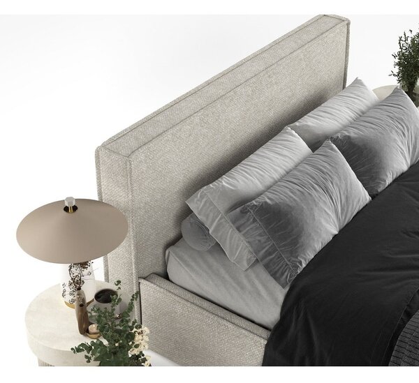 Svetlosivá čalúnená dvojlôžková posteľ s úložným priestorom s roštom 180x200 cm Lounge L – Maison de Rêve