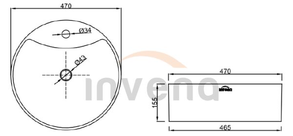 Invena Granada, okrúhle umývadlo na dosku 470x470x155 mm, biela, INV-CE-45-001-W