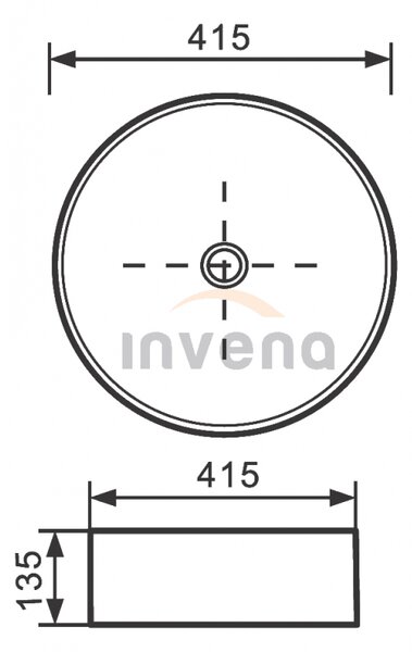 Invena Kos, keramické umývadlo na dosku 415x415x135 mm, biela lesklá, INV-CE-38-001-C