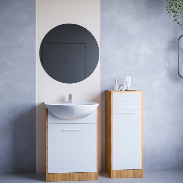 MEBLINE Kúpeľňový nábytok so zrkadlom NEPPA MINI dub artisan / biely laminát