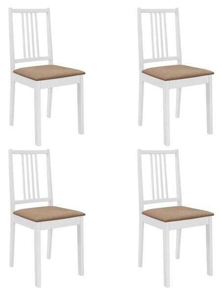 Jedálenské stoličky s podložkami 4 ks, biele, drevený masív