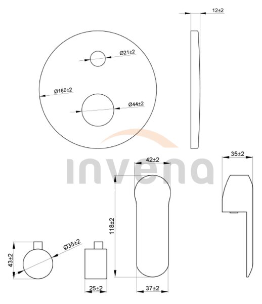 Invena Siros, podomietková 2-výstupová batéria (teleso+krytka), chrómová, INV-BP-90-CO2-A