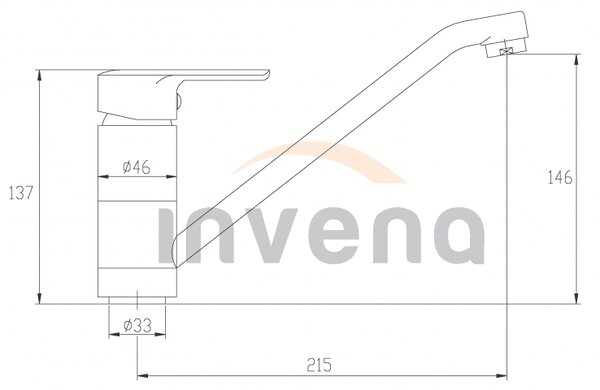 Invena Verso, stojanková drezová batéria s otočnou výlevkou 215 mm, chrómová, INV-BZ-82-002-C