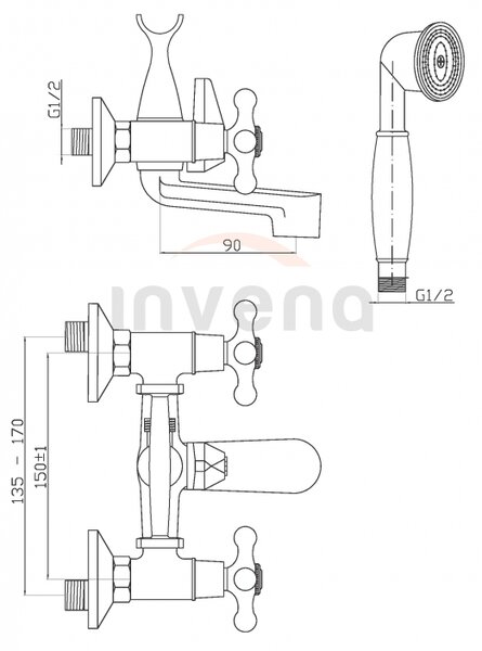 Invena Roma, vaňová batéria s ručnou sprchovou sadou, chrómová, INV-BW-21-00S-L