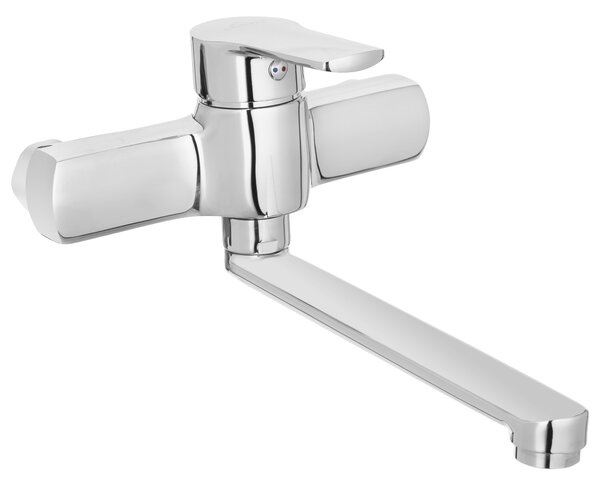 Invena Verso, nástenná drezová batéria s dlhou výlevkou 200mm, chrómová, INV-BC-82-001-C