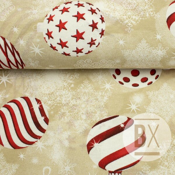 Metráž Španielska Loneta - Christmas Balls Beige