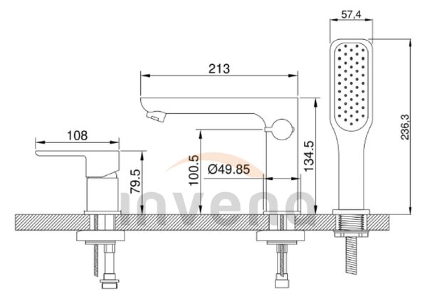 Invena Dokos, 3-otvorová vaňová batéria, chrómová, INV-BW-19-S01-V