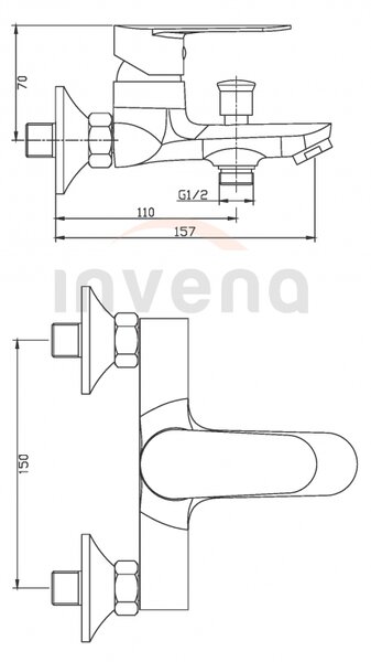 Invena Esla, nástenná vaňová batéria, chrómová, INV-BW-94-001-V