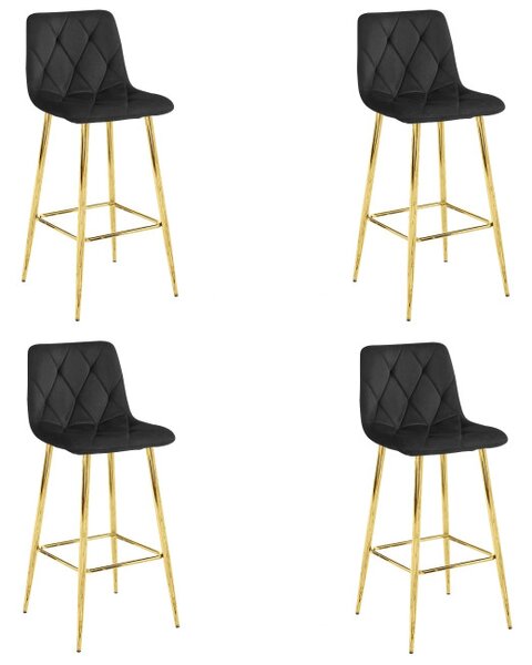 Set štyroch barových stoličiek NADO zamatové čierne (zlaté nohy) 4 ks