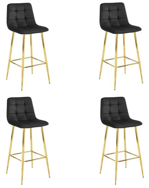 Set štyroch barových stoličiek ARCETO zamatové čierne (zlaté nohy) 4 ks