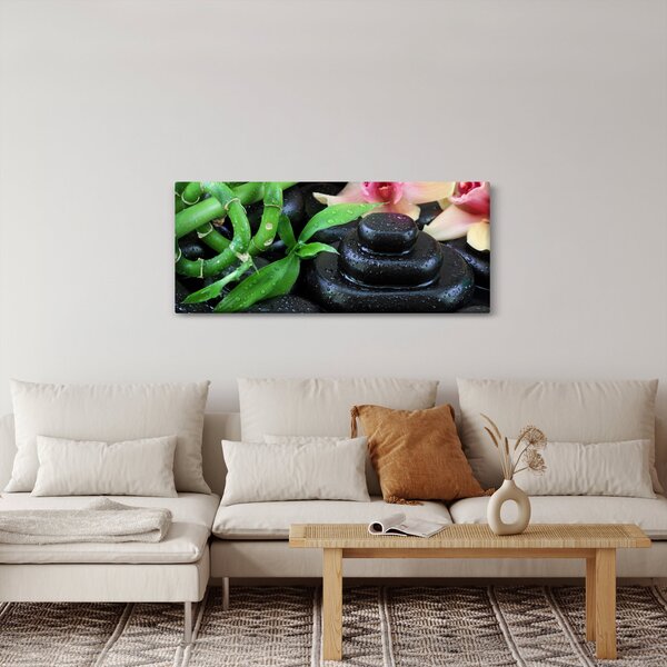 Obraz - Kamene a orchidey (120x50 cm)