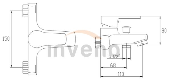 Invena Verso, vaňová batéria bez príslušenstva 150mm, chrómová, INV-BW-82-001-C