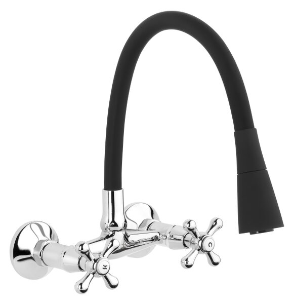 Invena Roma, nástenná batéria s elastickým ramenom 150mm, čierna-chrómová, INV-BC-24-E4S-L