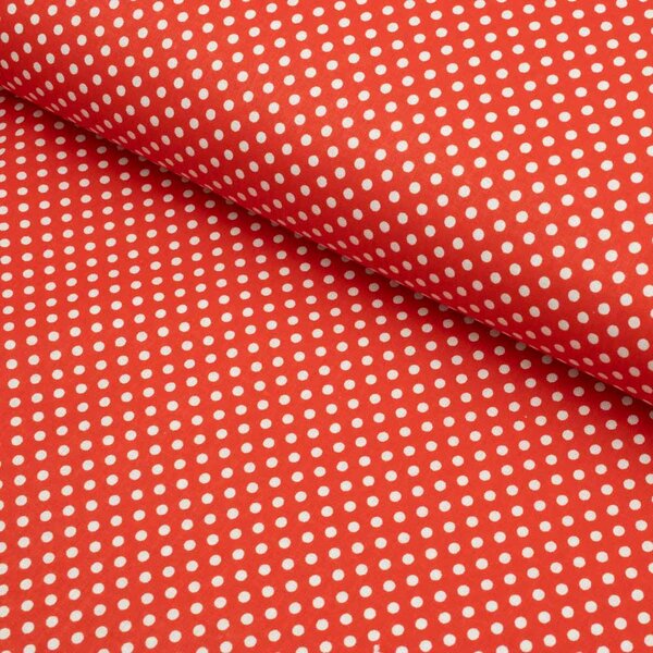 Metráž Bavlna vzorovaná - Biele bodky (3 mm) na červenom