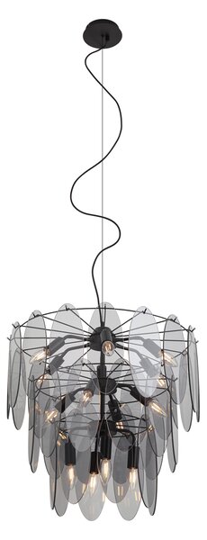 Art Deco Pendant Lamp Black with Smoke Glass Oval 14-Light - Mochan