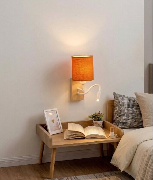Brilagi - LED nástenná lampa NUBILA WOOD 1xE27/25W/230V + LED/3W dub/biela/oranžová