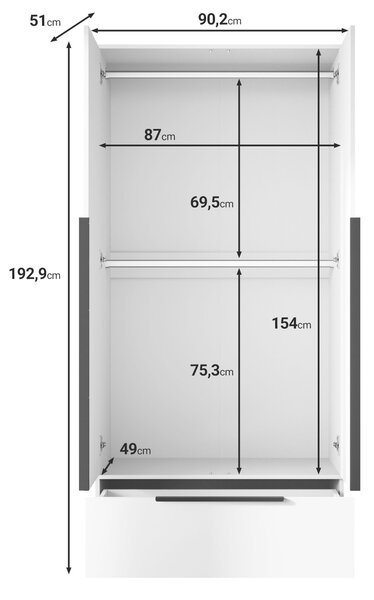 ŠATNÍKOVÁ SKRIŇA, biela, 90,2/192,9/51 cm P & B - Skrine, Online Only