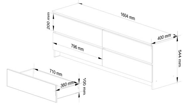 Komoda K160 4SZ CLP biela / sivá