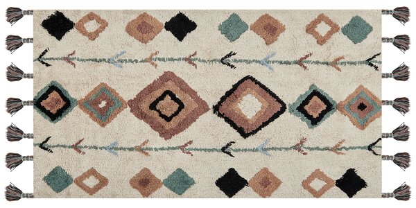 Koberec viacfarebný bavlnený 80 x 150 cm obdĺžnikový so strapcami farebný vzor boho orientálny štýl