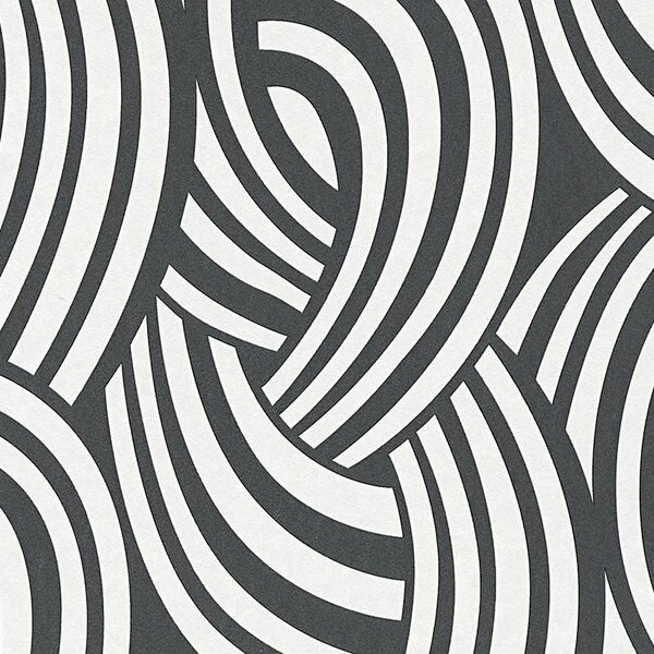 Vliesové tapety na stenu Pigment 95352-1, rozmer 10,05 m x 0,53 m, Art Deco Waves čierno-biely, A.S. CRÉATION