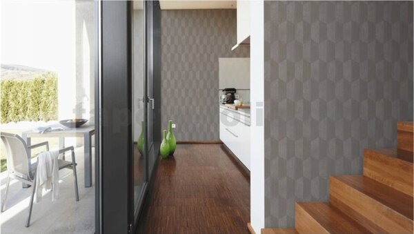 Vliesové tapety na stenu Geo Effect 38592-3, rozmer 10,05 m x 0,53 m, 3D sivobéžový geometrický vzor, A.S. CRÉATION