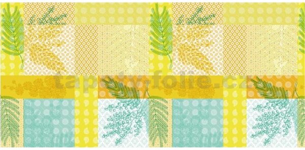 Obrus PVC 3581568, metráž, šířka 140 cm, florálny vzor žlto-zelený, IMPOL TRADE