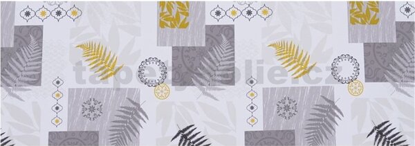 Obrus PVC 3581569, metráž, šířka 140 cm, papradie sivo-žlté s ornamentami, IMPOL TRADE