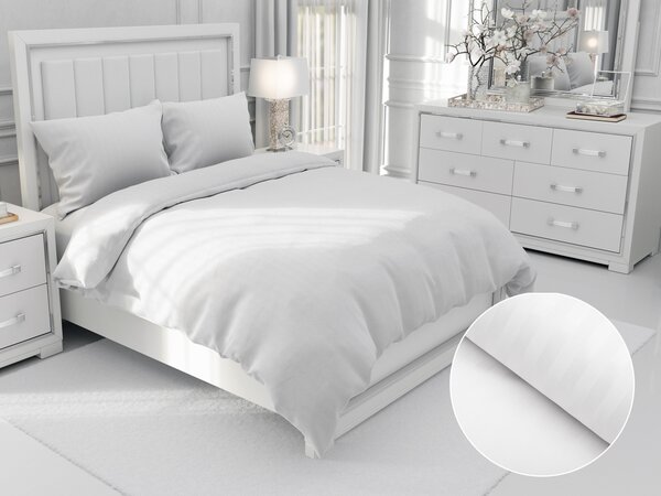 Biante Damaškové posteľné obliečky Atlas Grádl DM-010 Biele - pásiky 1 cm Dvojlôžko francúzske 220x200 a 2ks 70x90 cm