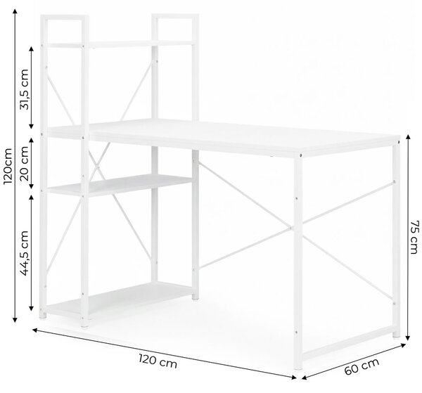 ModernHome Pracovný stôl 120x60 cm s 3 policami biely ModernHome